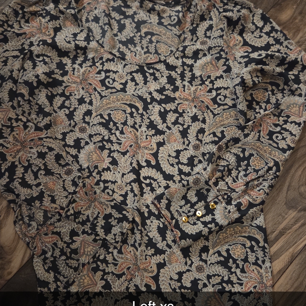 LOFT Black and Tan Paisley Blouse